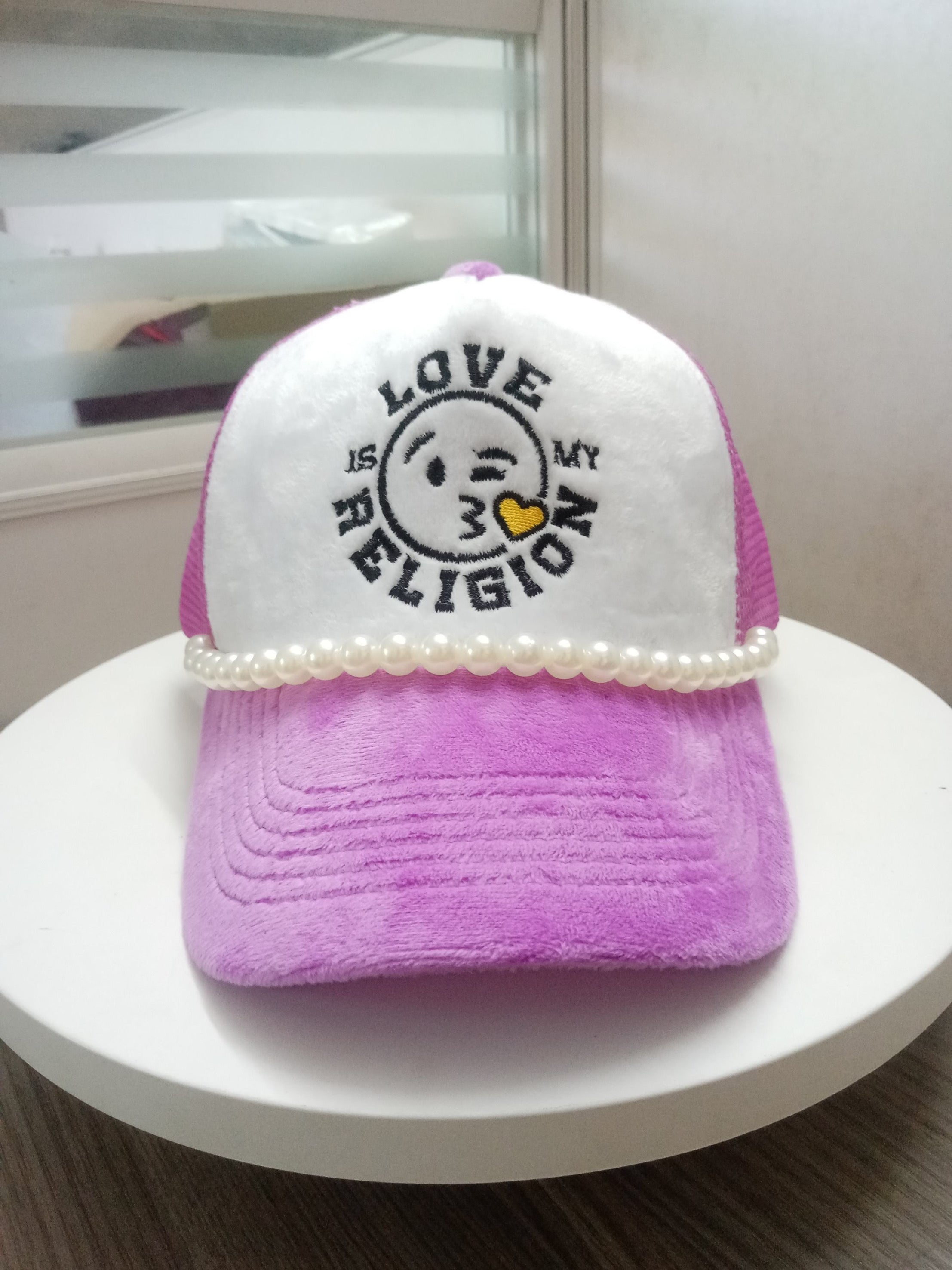 Love Is My Religion Pink Pearl Velvet Trucker Hat