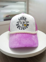Load image into Gallery viewer, Love Is My Religion Pink Pearl Velvet Trucker Hat
