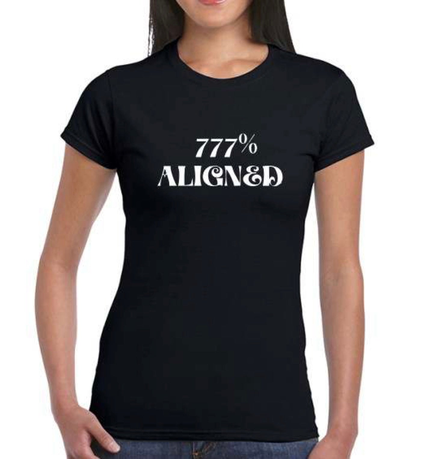 Womens 777% black aligned t-shirts