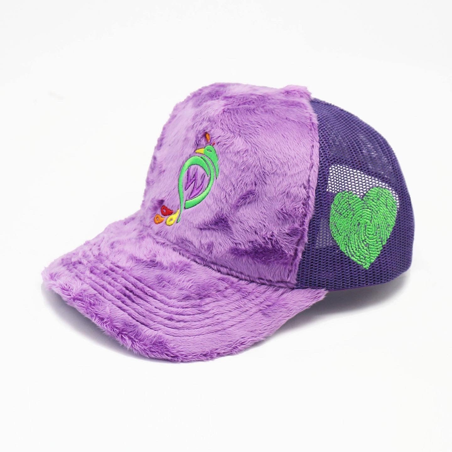 Purple velvet Love Always Win trucker hat