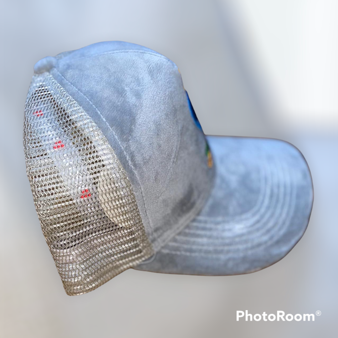 Cool grey velvet trucker hat